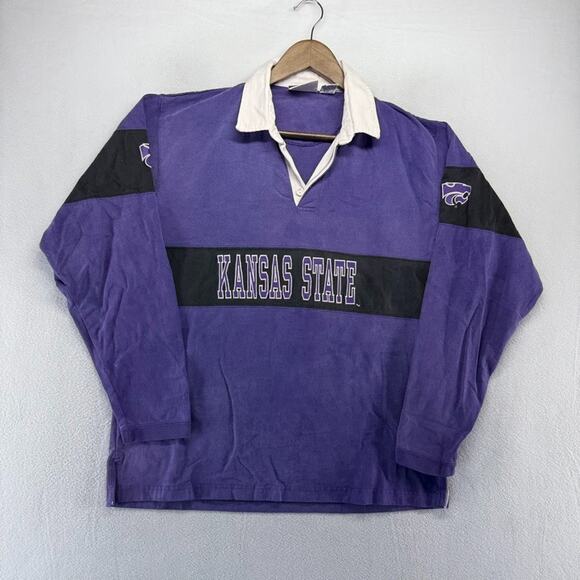 vintage Kansas State Rugby Shirt Men's Medium Purple Faded Spellout Logo 90s - Picture 2 of 10